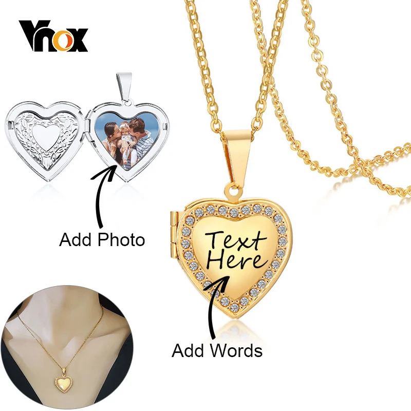 Top Trends: Vnox Personalize Engrave Name Heart Locket Necklaces For Women Custom Family Love Photos Images Anniversary Keepsake Gifts Shoppable Styles