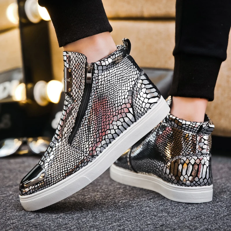 Top Trends: 2023 New Luxury Glitter Snake Designer Shoes Men Gold High Top Original Men's Sneakers Fashion Zipper Casual Ankle Boots For Men Shoppable Styles - Image 6