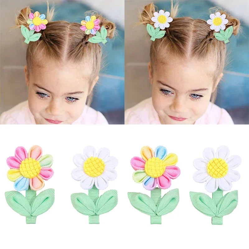 Top Trends: Oaoleer 2Pcs / set Colorful Sunflower Hairpins Sweet Girls Handmade Hairclips Barrettes Kids Headwear Boutique Hair Accessories Shoppable Styles