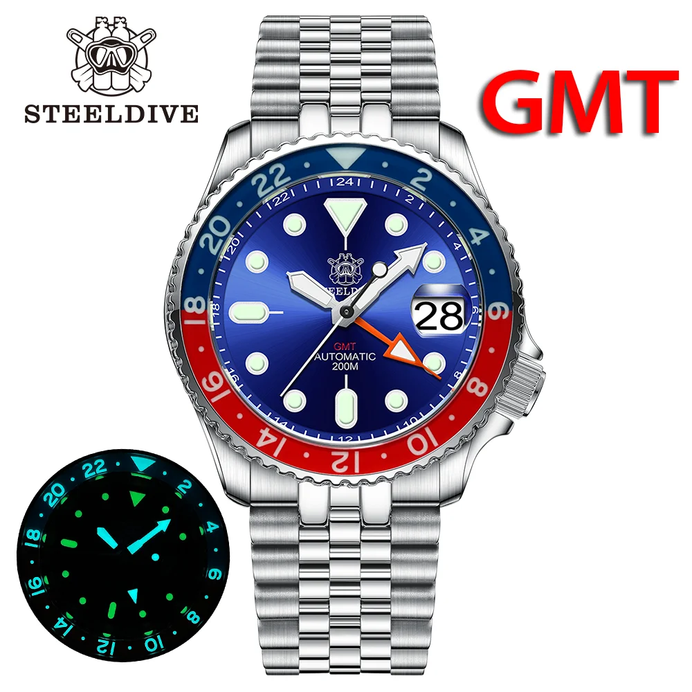 Top Trends: STEELDIVE SD1994L GMT Watch Sapphire Bezel Swiss Super Luminous 200M Waterproof NH34 Mechanical Movement Luxury Dive Wristwatch Shoppable Styles