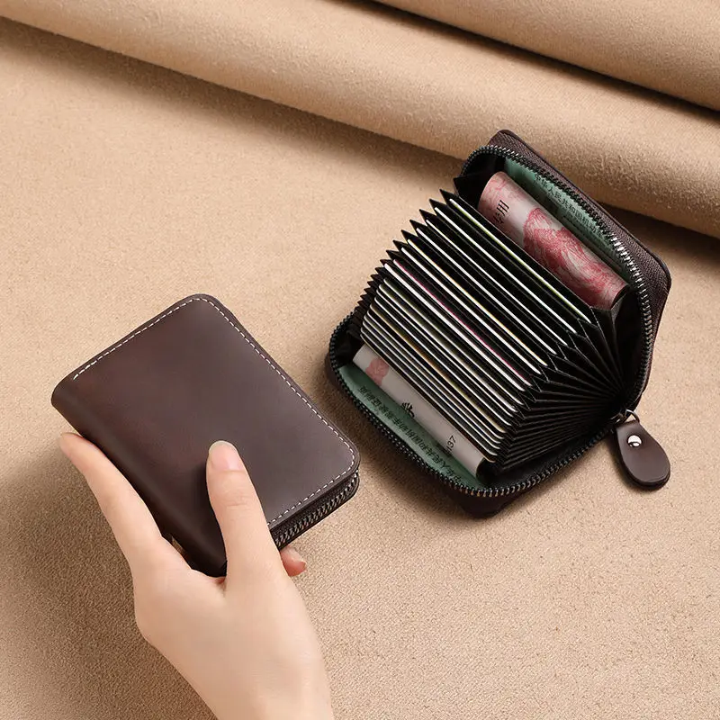 Top Trends: Multi Slot Card Holder Vintage Small Wallet Women Men Business Bank Credit Card Bag Male Coin Pouch Solid Leather Zipper Wallet Shoppable Styles