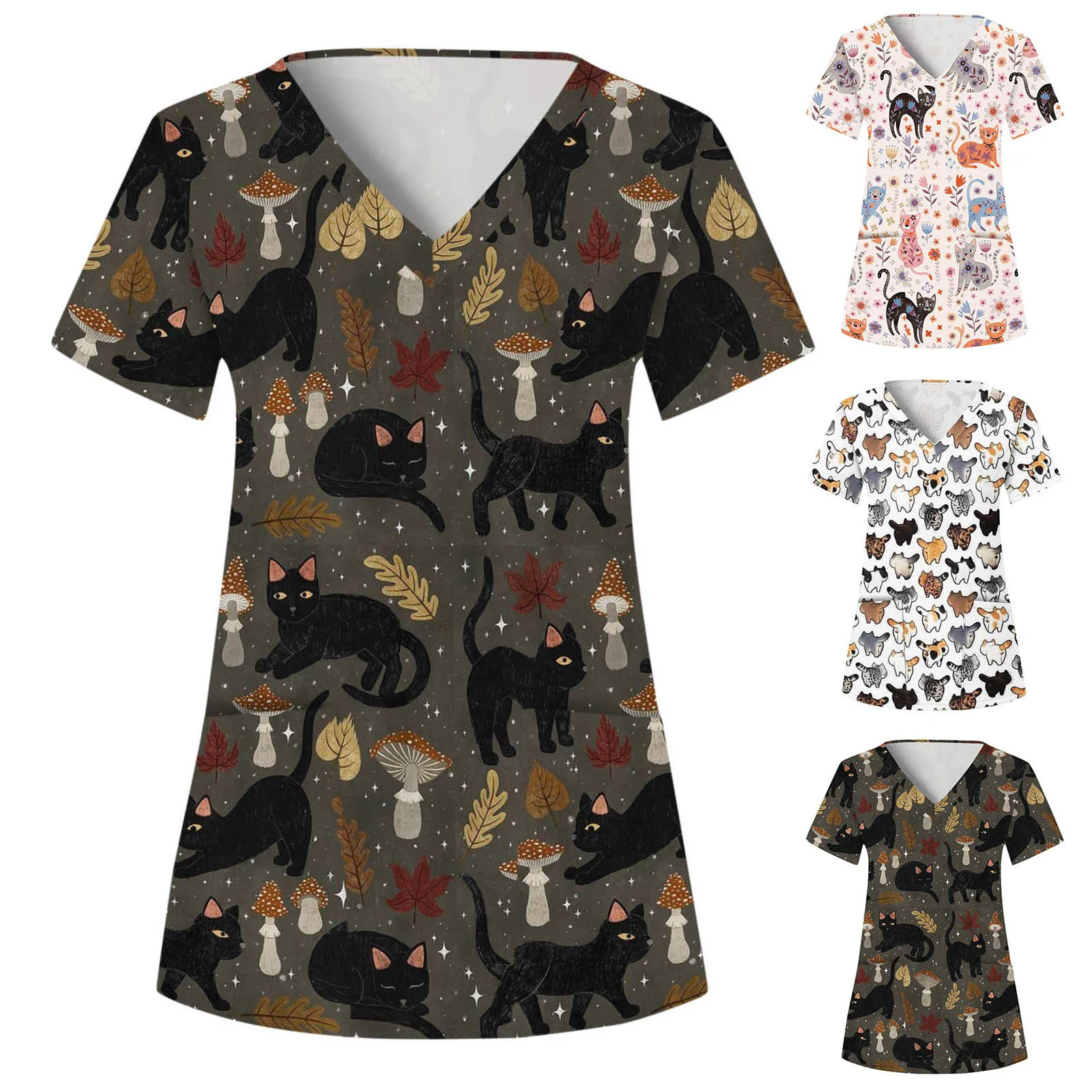 Top Trends: Cartoon Cat Medical Uniform Women Scrubs Tops Pet Hospital Working Clothes Nurse Salon Veterinary Lab Workwear Uniform Medyczny Shoppable Styles