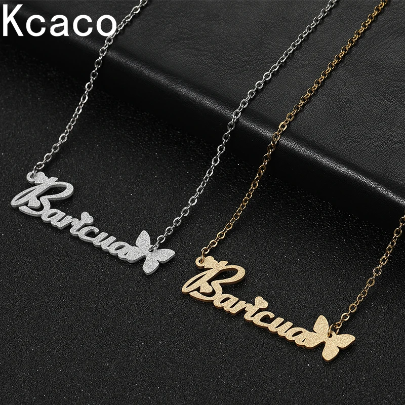 Top Trends: Customized Stainless Steel Frosted Name Necklace Butterfly Personalized Letter Gold Choker Pendant Nameplate For Women Gift Shoppable Styles