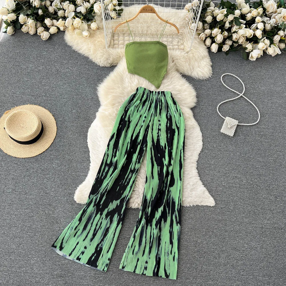 Top Trends: Summer Spaghetti Strap Crop Tops And Pantsuit Women Elegant Floral Casual Chic Beach Holiday Outfits Female Sexy 2 Pieces Set Shoppable Styles