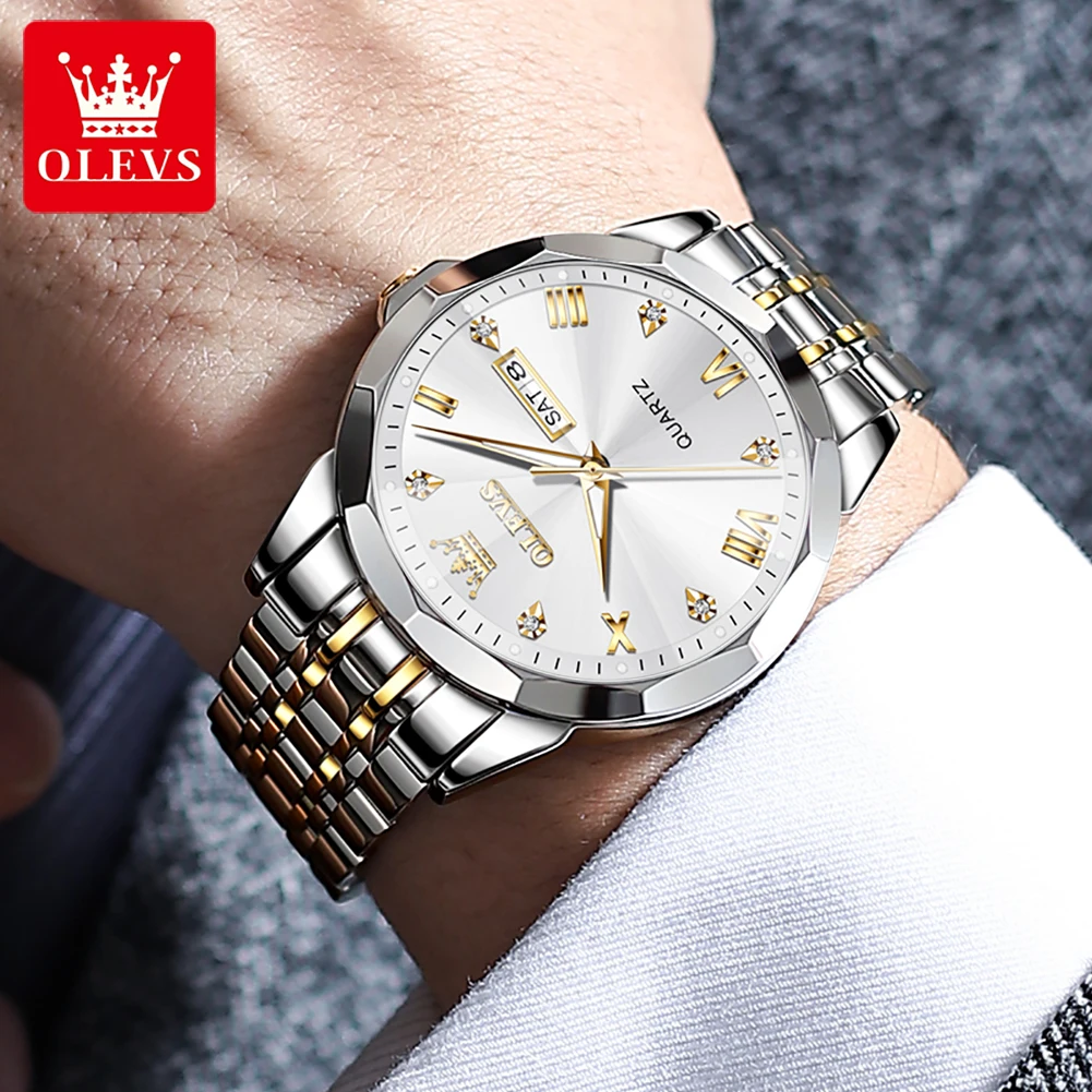 Top Trends: OLEVS Rhombus Mirror Quartz Watch For Men Stainless Steel Waterproof Luminous Date Week Mens Watches Top Brand Luxury Wristwatch Shoppable Styles - Image 6