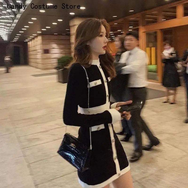 Top Trends: Women Knitted Dress Fashion Korean Style Winter White Black Women Knit Bodycon Dress Elegant Long Sleeve Dress Knitwear Shoppable Styles