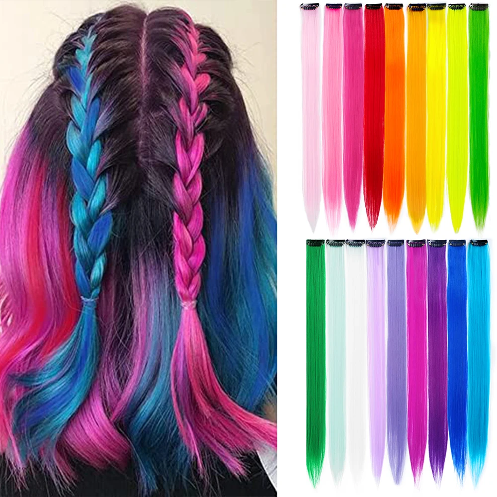 Top Trends: Colored Synthetic Clip In Hair One Piece 10PC / Pack Straight Rainbow Color Hair Extensions 22 Inch Hairpieces Highlights For Kids Shoppable Styles