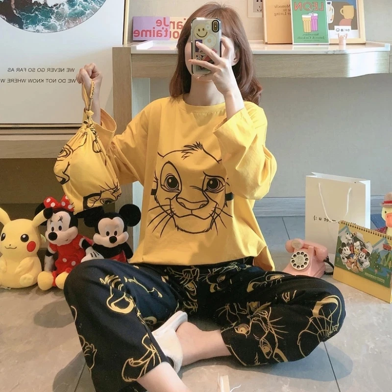 Top Trends: The Lion King Simba Cute Pajamas Set Autumn Winter Long Sleeve Leisure Sleepwear For Women Loose Nightwear Homewear Suit Shoppable Styles