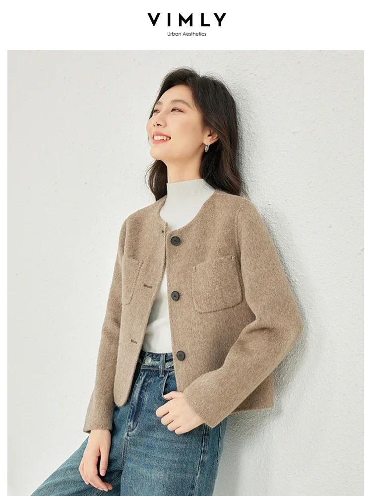 Top Trends: Vimly Double Faced Wool Blend Short Coat For Women 2023 Winter Fashion Office Ladies Single Breasted Long Sleeve Outerwear 50658 Shoppable Styles