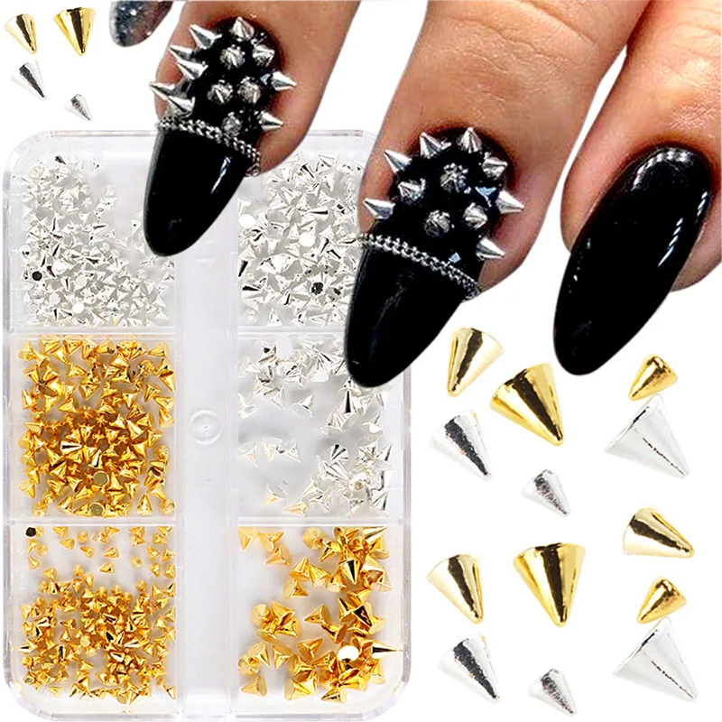 Top Trends: Punk Cone Spikes Nail Studs Gold Silver Metal Rivet Nail Charms For Acrylic Nails Alloy Studs For Nails Cool Girl Nail Designs Shoppable Styles