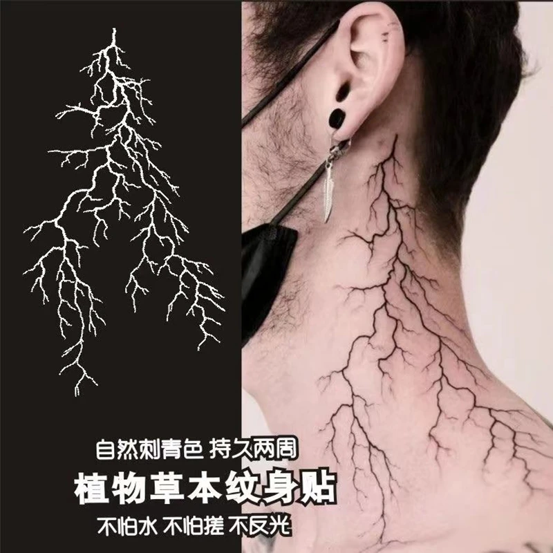 Top Trends: Lightning Lines Herb Juice Fake Tattoos For Woman Men Art Waterproof Lasting Temporary Tattoo Stickers Goth Wrist Arm Tattoos Shoppable Styles