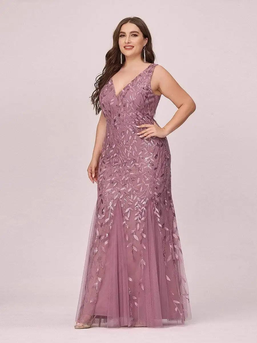 Top Trends: Plus Size Sleeveless Cocktail Dress V Neck Back Mermaid Party Prom Gowns Tulle Sequins Full Estidoes Women Shoppable Styles