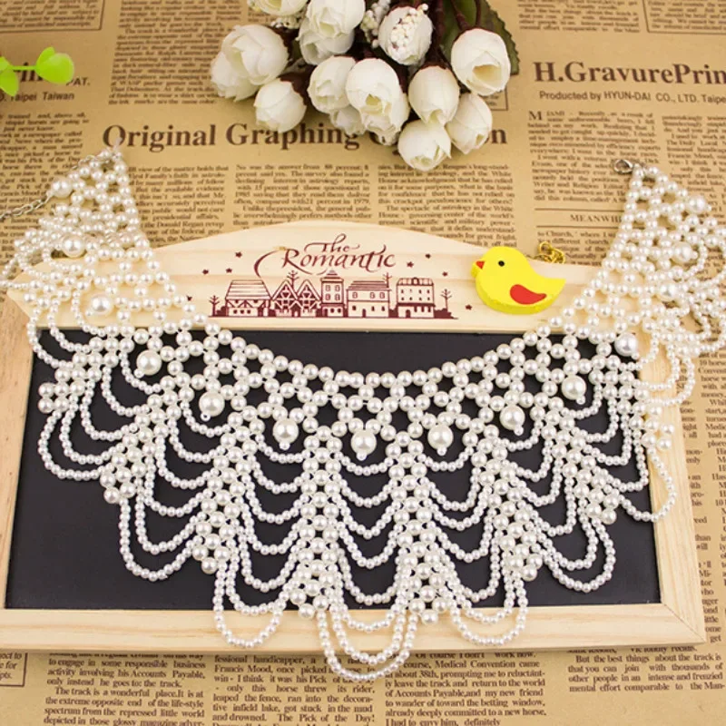 Top Trends: Pearl Beaded Lace Trim Collar Ribbons Women Necklace Wedding Jewelry For Clothes Wedding Dress Shoppable Styles