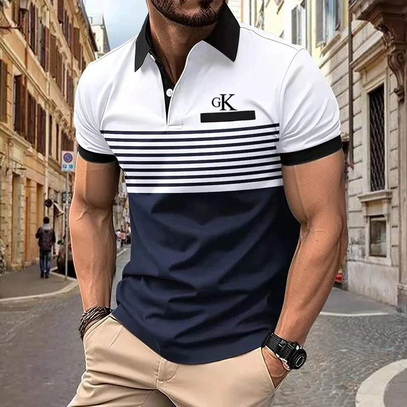 Top Trends: Funny Stripe Letter Print Polo T Shirt For Men Fashion Lapel Button Blouse Hip Hop Trend Streetwear Summer New Short Sleeve Tops Shoppable Styles