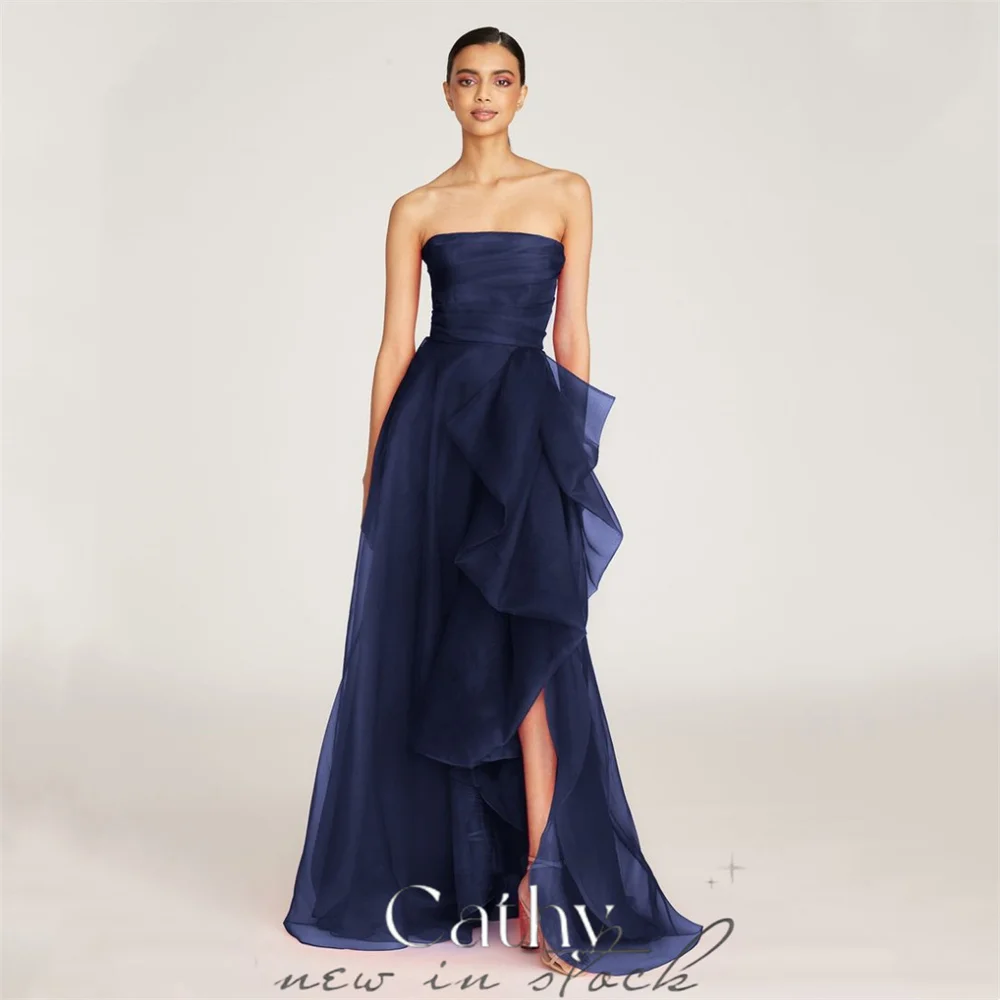 Top Trends: Cathy Off Shoulder A-line Fabric Wedding Dress Side High Split Strapless Vestidos De Novia Elegant Sleeveless Robes De Soirée Shoppable Styles