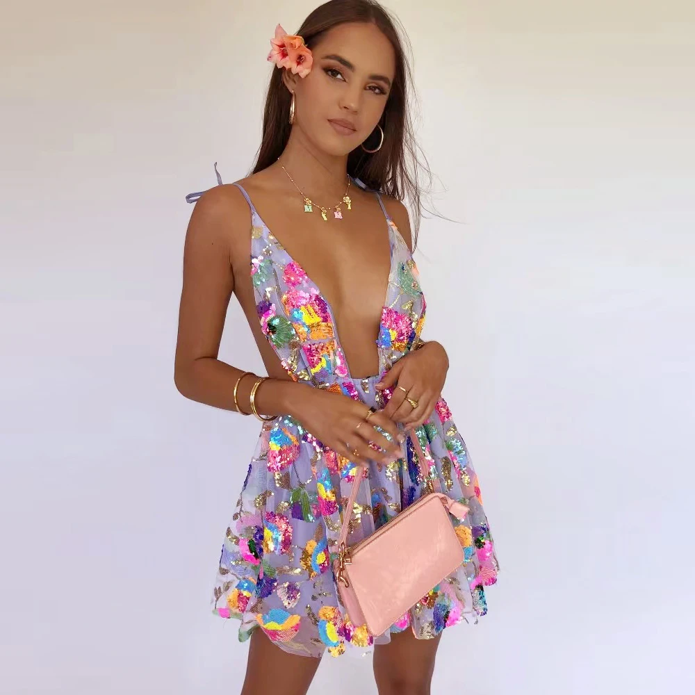 Top Trends: 2022 Summer Party Dresses Sexy Dresses Women Sequined Backless Strap Mini Dress Party Dress Women Club Wear Dresses Vestidos Shoppable Styles