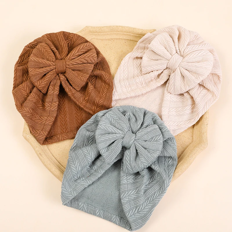 Top Trends: New Fashion Ribbed Bow Baby Turban Hat Infant Soft Elastic Beanies Cap Breathable Solid Color Baby Girl Bonnet Hats For Newborn Shoppable Styles