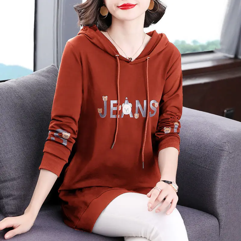 Top Trends: Hooded Sweatshirts Womens Clothing 2023 Spring Autumn Drawstring Letter Printing Long Sleeve Mid Length Version Pullover Tops Shoppable Styles