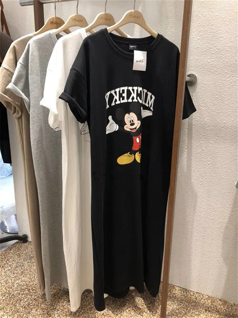 Top Trends: Korean Designer Brand Trend Summer New Women Dress Mickey Mouse Cartoon Loose Short-sleeved Over-the-knee Long T-shirt Skirt Shoppable Styles