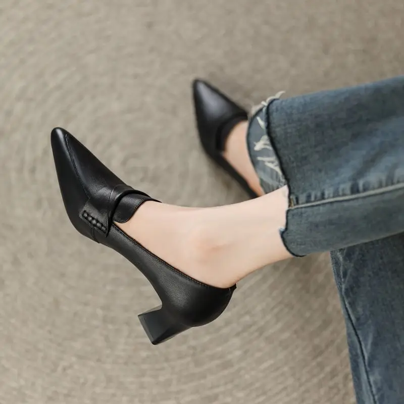 Top Trends: 2023 New Women Pumps Pu Leather Work Shoes Soft Chumly High Heels Women Pointed Toe Pumps Casual Slip On Solid Heels Women Shoes Shoppable Styles