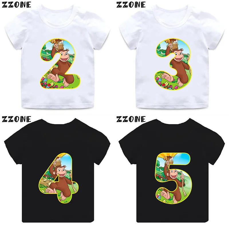 Top Trends: Curious George Cute Monkey Print Cartoon Boys Clothes 1 2 3 4 5 6 7 8 9 Years Birthday Number Kids T Shirt Baby Girls T-Shirts Shoppable Styles