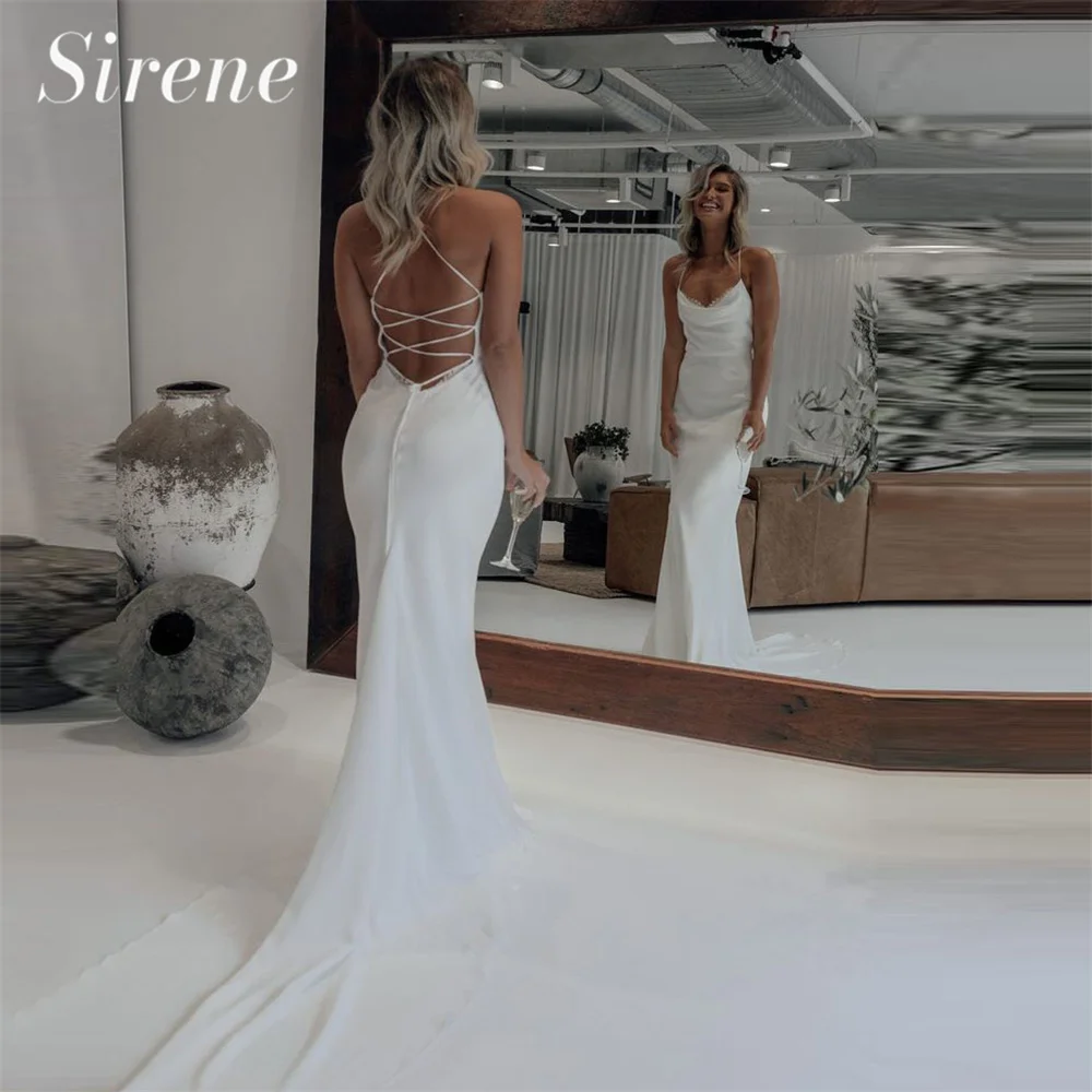 Top Trends: Spaghetti Strap Mermaid Wedding Dress For Women Soft Satin Criss Cross BackShiny Bridal Gown Ruched Robe De Mariée Sweep Train Shoppable Styles