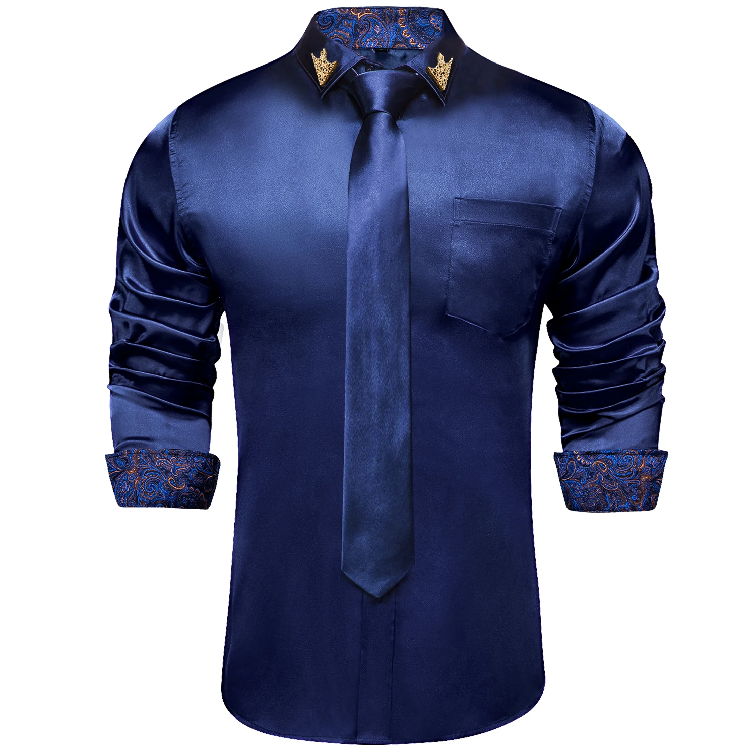 Top Trends: Men Shirts Long Sleeve Stretch Satin Social Dress Paisley Splicing Contrasting Colors Tuxedo Shirt Blouse Men Clothing DiBanGu Shoppable Styles