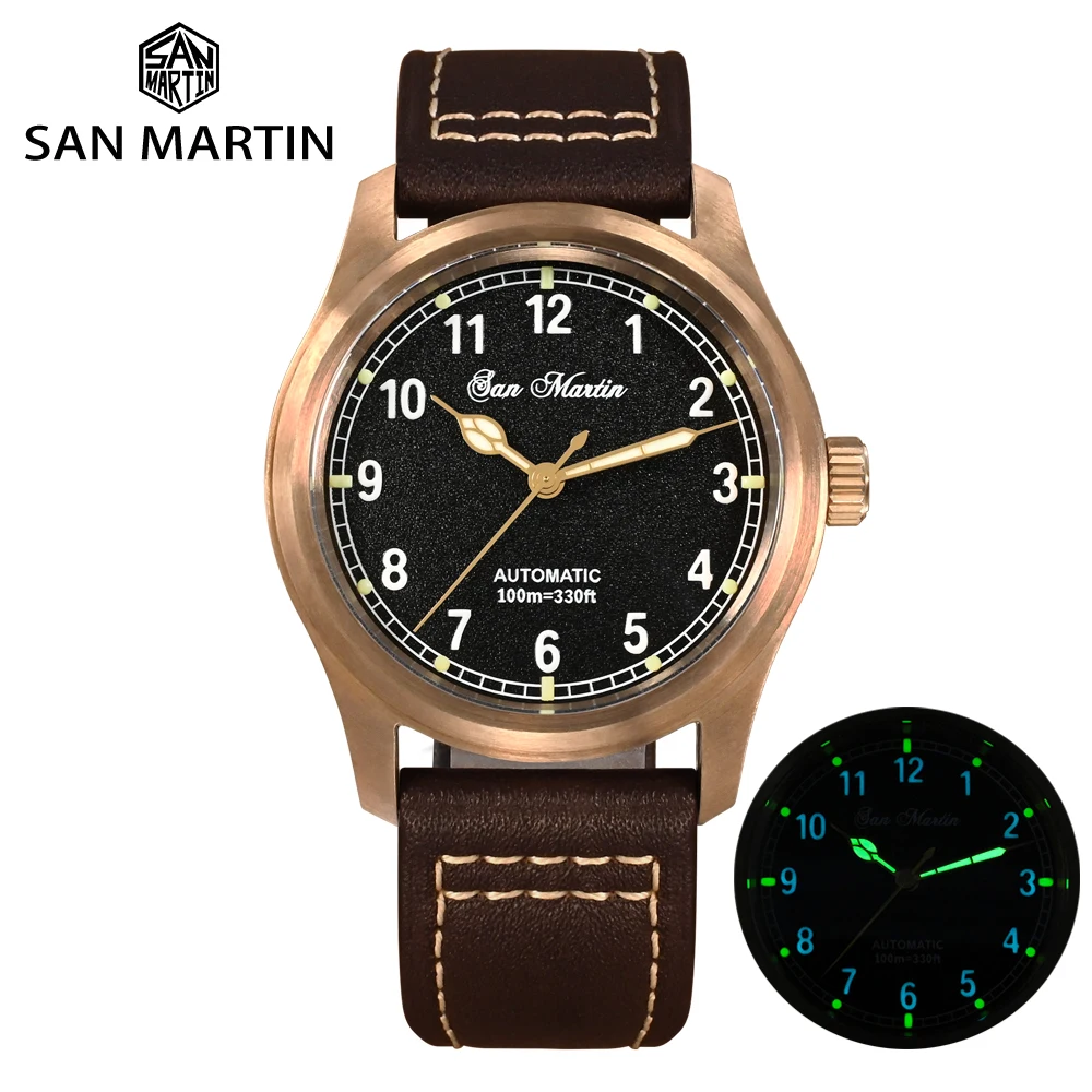 Top Trends: San Martin 37mm Pilot Men Watch YN55 Cusn8 Bronze Vintage Military Simple Style Automatic Mechanical Leather 100M Waterproof Shoppable Styles