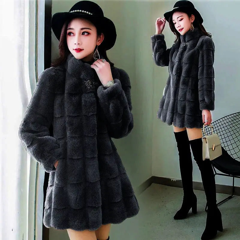 Top Trends: Imitation Mink Women's Standing Neck Coat Medium Long Korean Version Winter Warmth Thickened Long Sleeve Fashion Slim Fit Mink Shoppable Styles