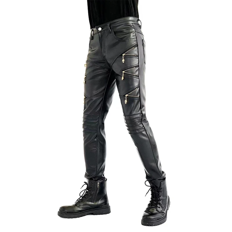 Top Trends: New Arrived Skinny Biker Leather Pants Mens New Faux Leather Biker Trousers For Male Trouser Stage Club Wear Shoppable Styles - Image 2