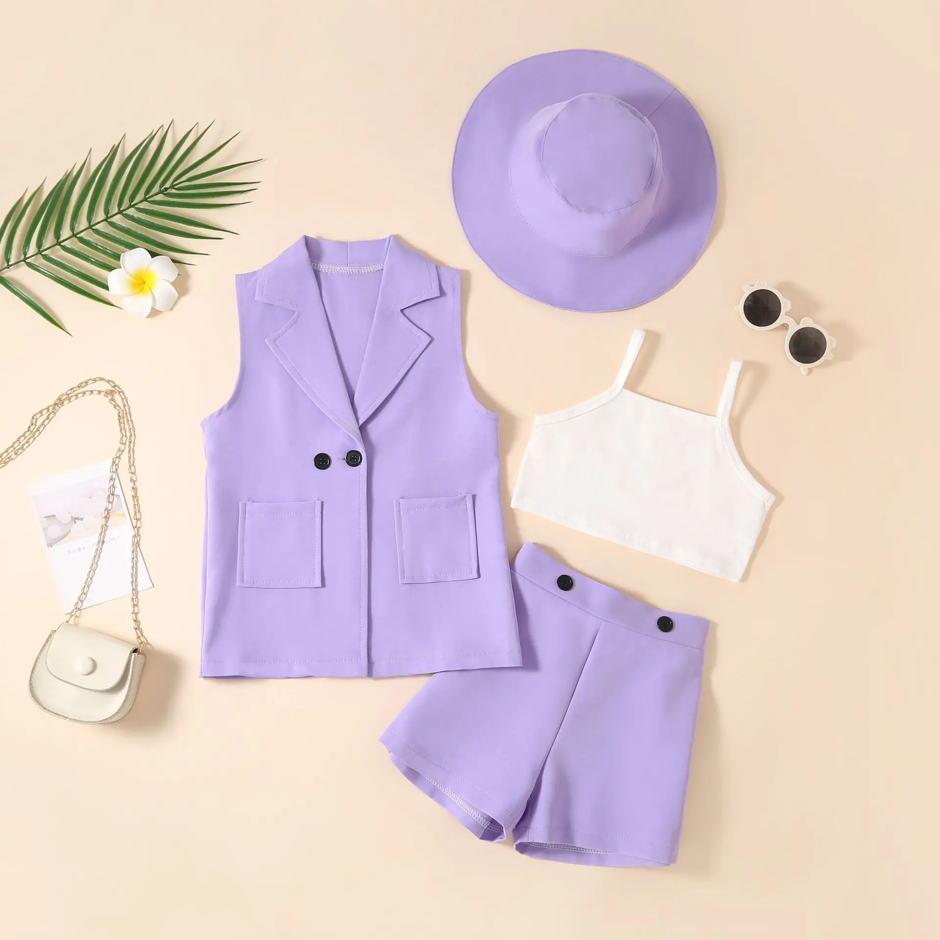 Top Trends: 2023New Fashion Kids Baby Girls Clothes Long Suit Jacket+ Camisole+ Shorts+ Hat 4Pcs Outfits Summer Korean Children Clothing 2-10T Shoppable Styles