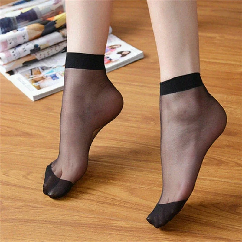 Top Trends: 10 Pairs Sexy Ultra-thin Elastic Silky Short Silk Stockings Women Girls Ankle Socks Summer Transparent Crystal Invisible Socks Shoppable Styles - Image 4