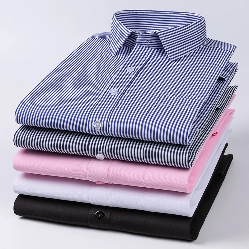 Top Trends: S~8XL Plus Size Men&#039;s Formal Shirt Long Sleeve Solid Color Stripe Anti-wrinkle Non-ironing Fashion Business Office Men Wear Shoppable Styles