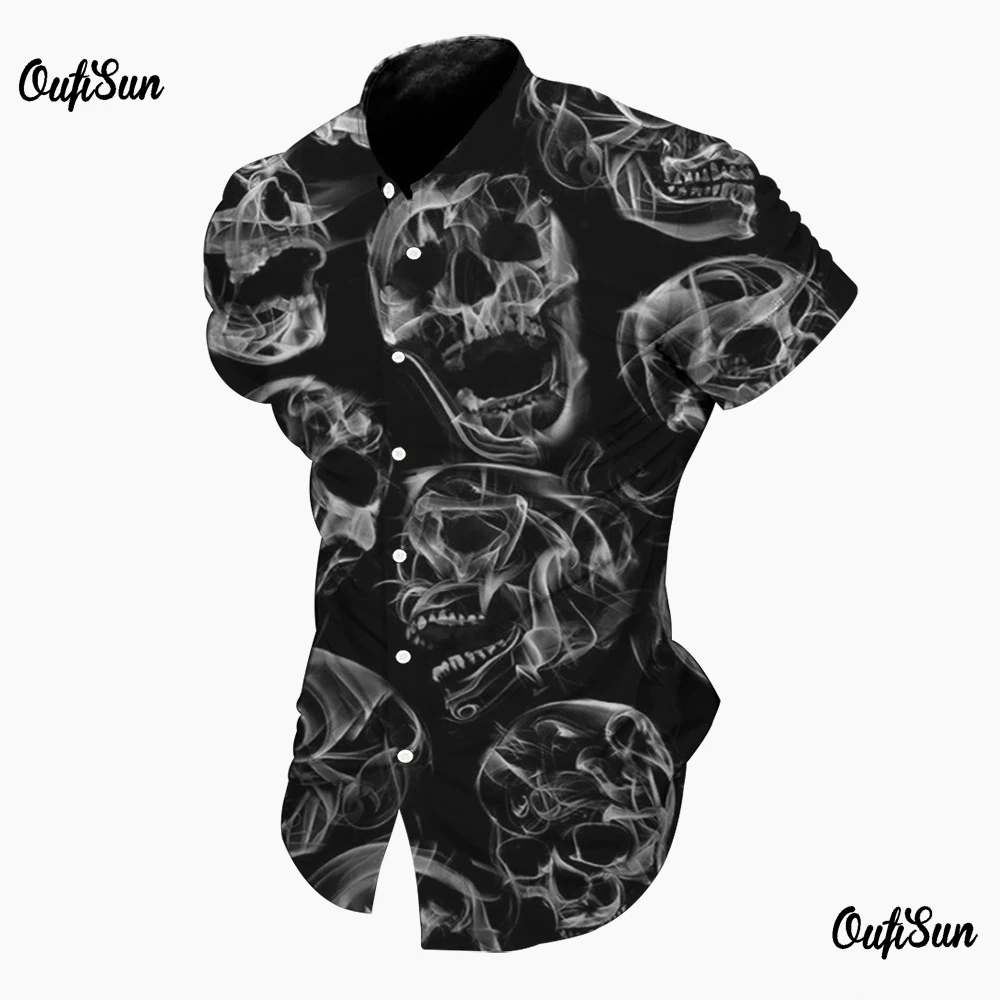 Top Trends: Skull Lapel Men&#039;s Shirts Retro Shirt For Man Horror 3d Print Casual Hawaiian Shirts Man Street Button Short Sleeves Male Clothes Shoppable Styles