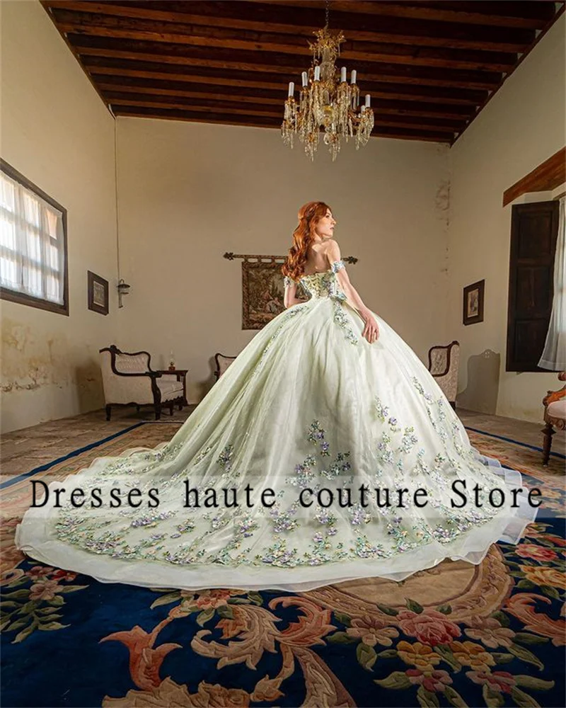 Top Trends: Luxury Green Lace Off Shoulder Quinceanera Dresses Ball Gown 2023 With Fishbone Appliques Sweet 16 Dress Party Dresses Lace-Up Shoppable Styles - Image 2