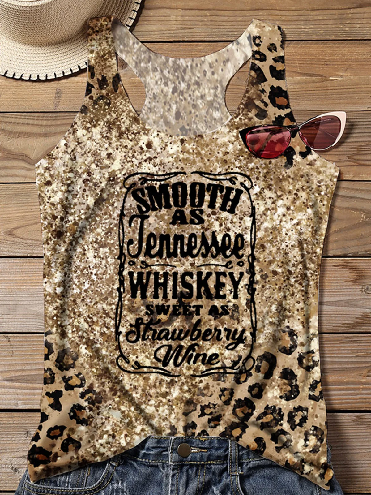 Top Trends: Smooth As Tennessee Whiskey Sweet As Strawberry Wine Leopard Tank Summer Women Fashion Sleeveless Beautiful Novel Printing Tops Shoppable Styles