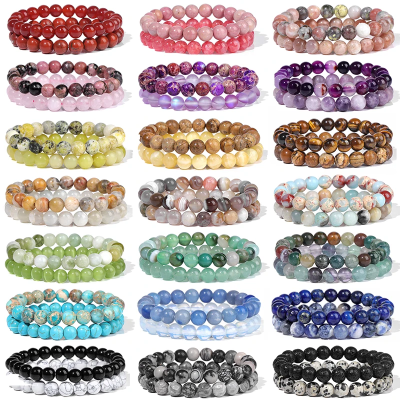 Top Trends: 2Pcs / Set Bracelets For Women Natural Stone Bracelet Set Agates 8mm Beads Bangle Turquois Crystal Bracelet Men Jewelry Healing Shoppable Styles