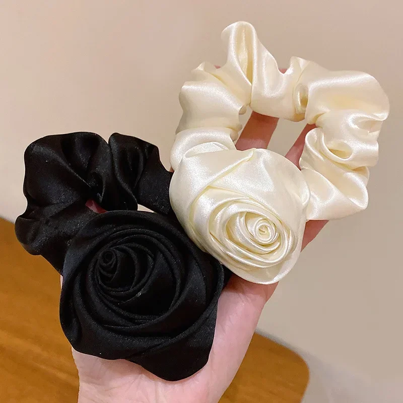 Top Trends: Rose Flower Head Rope French Style Retro Gentle Large Flower Intestine Hair Ring Artistic Satin Gloss Hair Scrunchies Woman Shoppable Styles