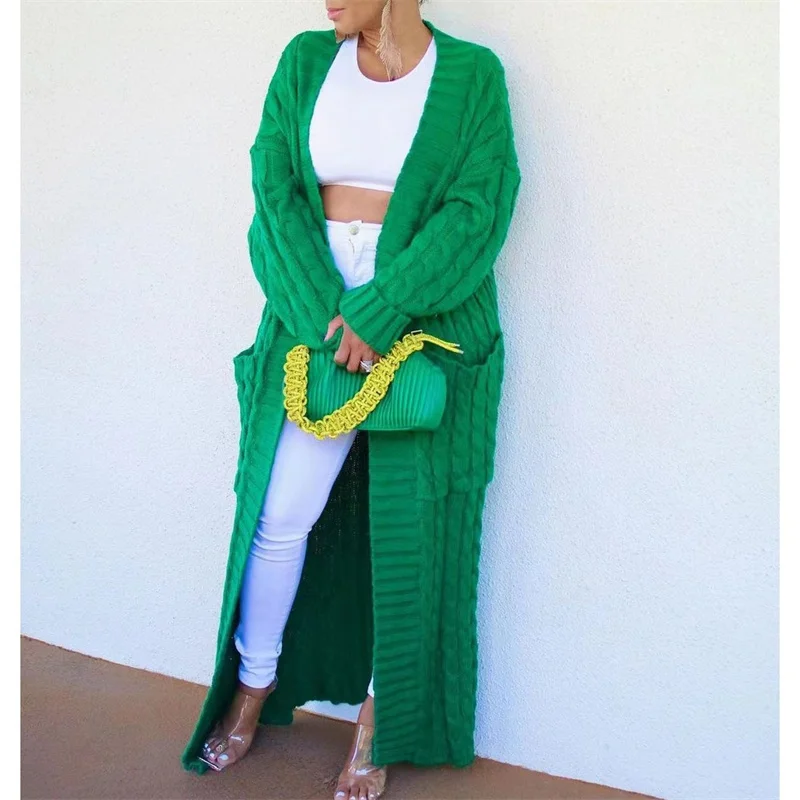 Top Trends: Kintted Cardigan Women Long Jacket Autumn Winter Green Crochet Loose Long Sleeve Woman Sweater Causal Jumper Outswears Shoppable Styles - Image 2