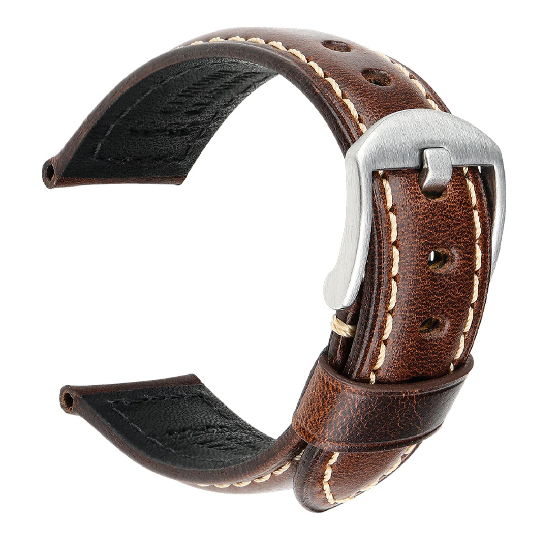 Top Trends: Retro Genuine Leather Watch Strap Oil Wax Cowhide Leather Watchband Bracelet Belt 18 20 22 24mm Women Men Brown Smart Watch Band Shoppable Styles