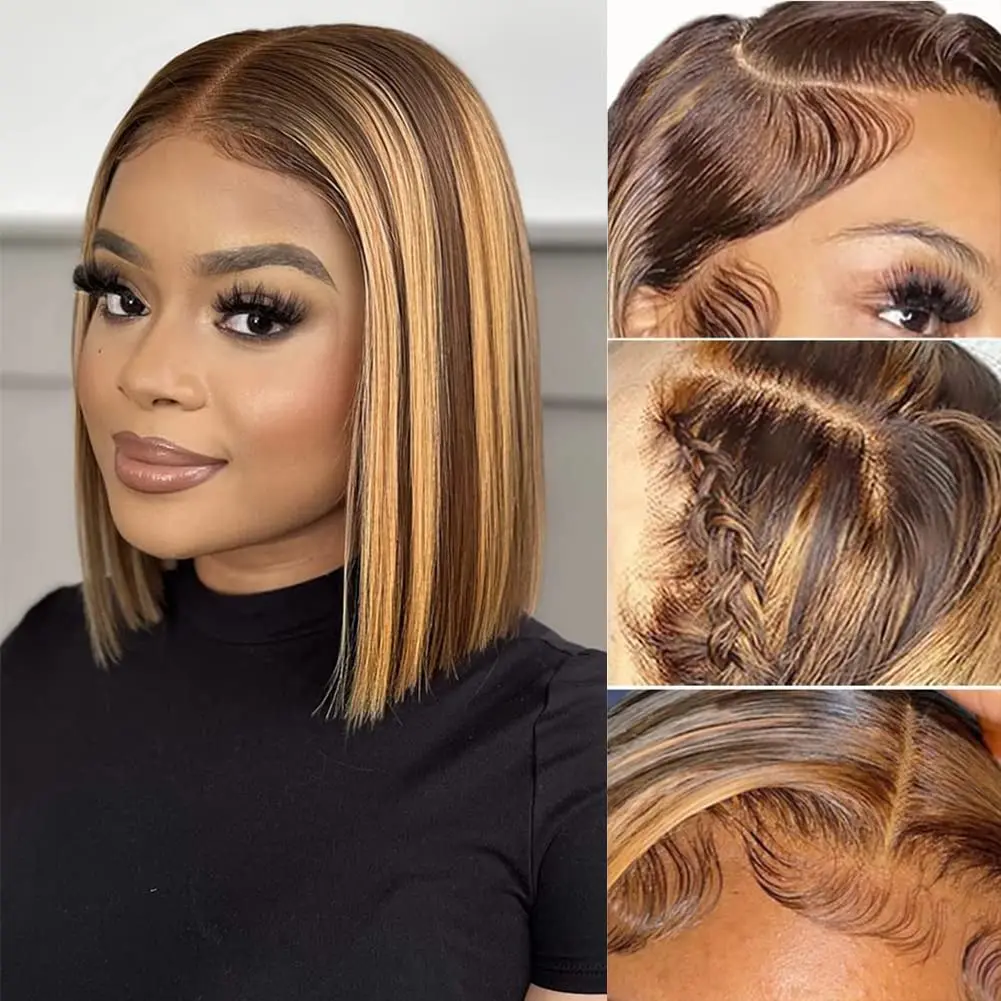 Top Trends: Glueless Highlight Wig Human Hair Straight 13x4 Lace Front Human Hair Wigs Ombre Honey Blonde Middle Part Lace Frontal Wigs Shoppable Styles