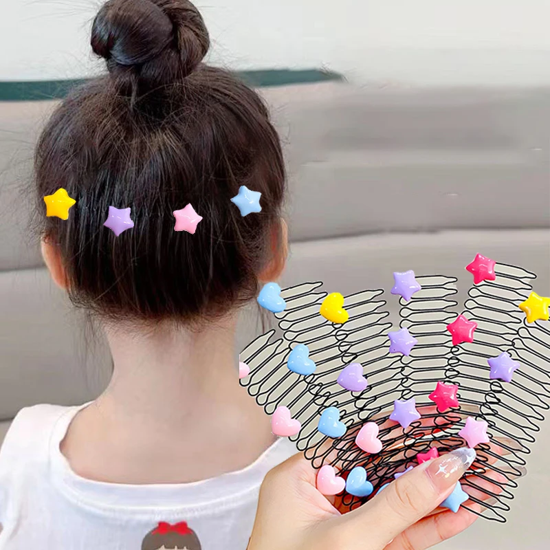 Top Trends: New Cute Colorful Heart Star Bow Pull-out Stretch Metal Hair Comb For Girls Broken Hair Finish Headband Fashion Hair Accessories Shoppable Styles