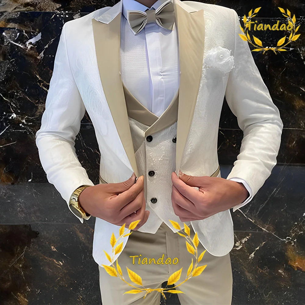 Top Trends: Men&#039;s Suit Three Piece Floral Jacket Pants Vest Ivory Formal Wedding Groom Tuxedo Clothes Slim Fit Blazer Set Shoppable Styles