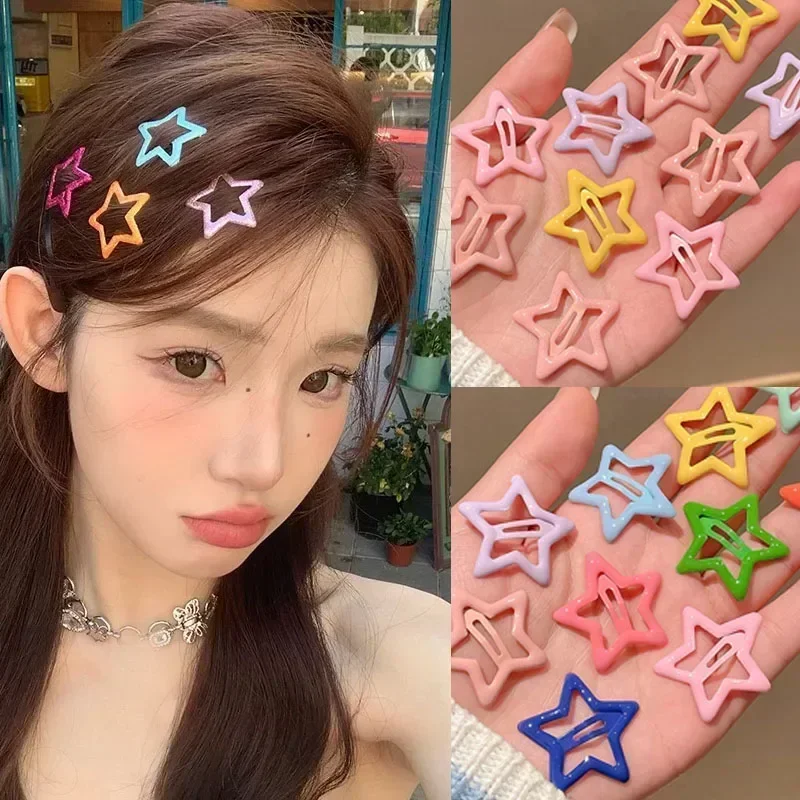 Top Trends: 10pcs Colorful Star BB Hair Clips Y2K Women Grils Cute Metal Star Hairpin Side Barrettes Hair Grip Headwear Hair Accessories Shoppable Styles