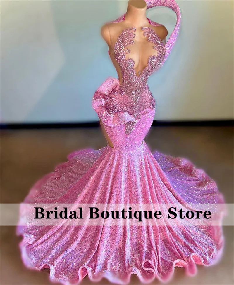 Top Trends: Sexy Diamonds Long Pink Prom Dresses 2023 Sparkly Beads Crystals Rhinestones Luxury Birthday Party Wedding Gowns Robe De Bal Shoppable Styles