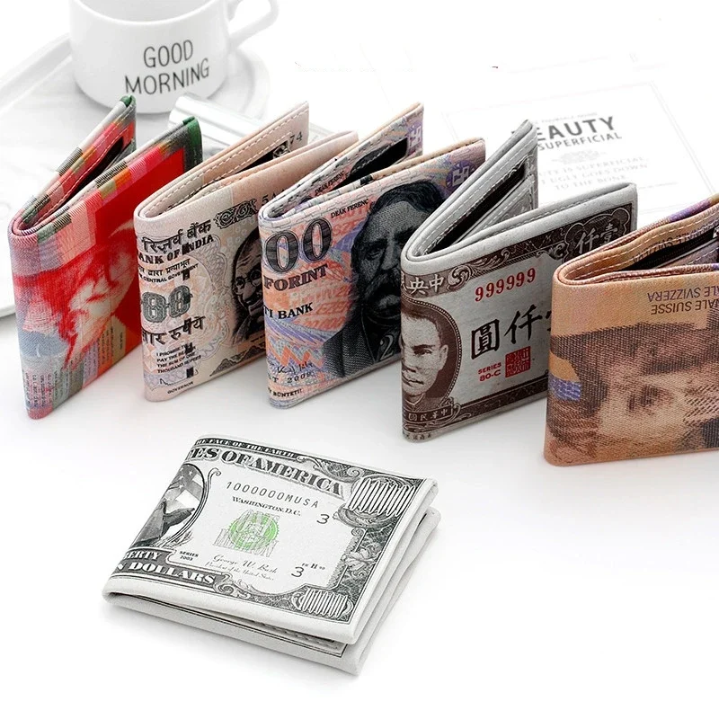 Top Trends: Creative PU Wallet Short European American Paper Money Patterns Coin Purse Fashion Money Clip Neutral Gift Card Small Change Bag Shoppable Styles