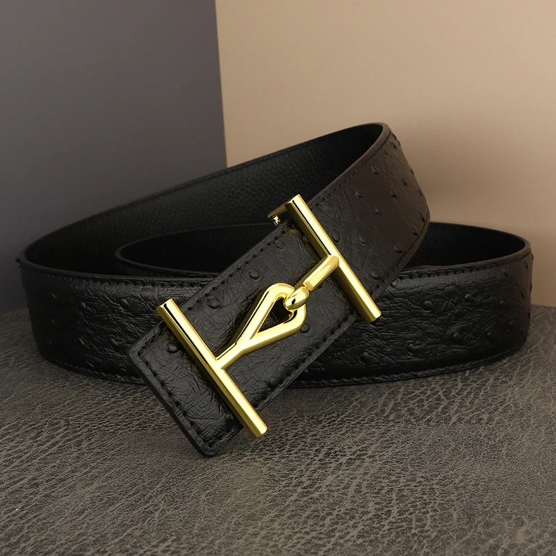 Top Trends: High Quality Gray 3.8CM Wide Genuine Leather Slide Buckle Letter Designer Belts Men Brand Luxury Young Men Jeans Ceinture Homme Shoppable Styles - Image 6