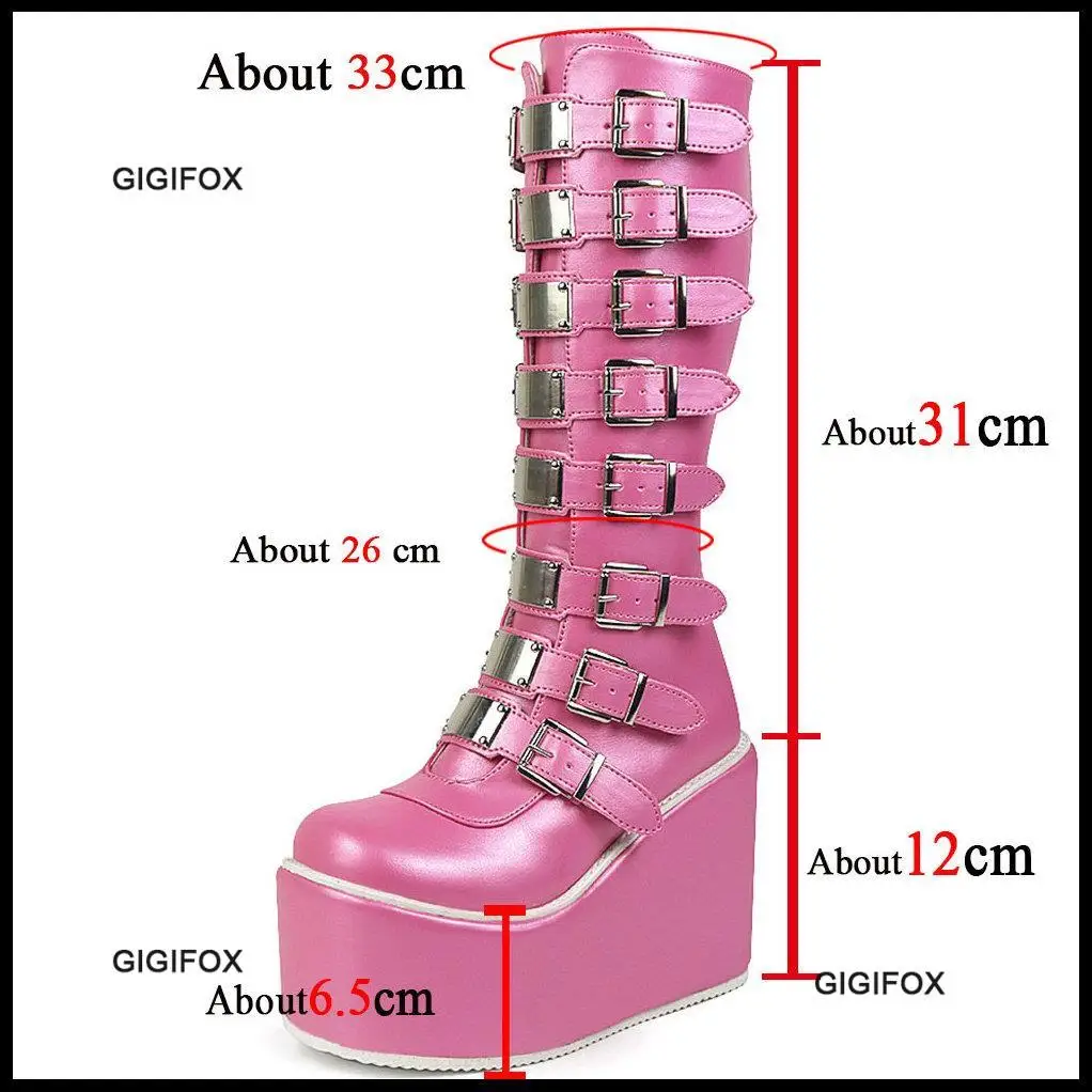 Top Trends: GIGIFOX Brand Design Fashion Goth Street Cool Wedges Shoes Winter Plus Size 43 Pink Chunky Platform Motorcycles Boots Women Shoppable Styles - Image 2