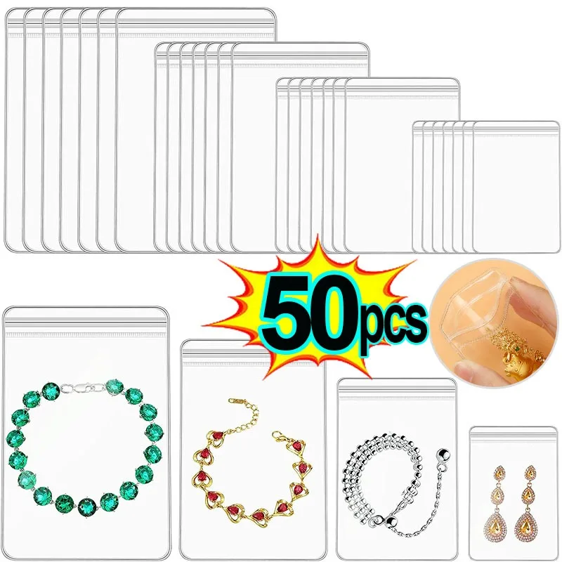 Top Trends: 10 / 50pcs PVC Self Sealing Jewelry Bag Thick Necklace Bracelet Ziplock Bag Ring Storage Holder Bag Storage Anti-oxidation Bags Shoppable Styles