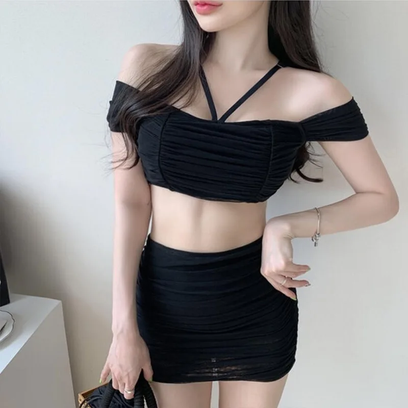 Top Trends: Korean Style Sexy Solid Swimsuit Two Pieces Women Bikini Set Push Up Swimsuit Beach Summer Pleated Swimwear Bikinis Shoppable Styles